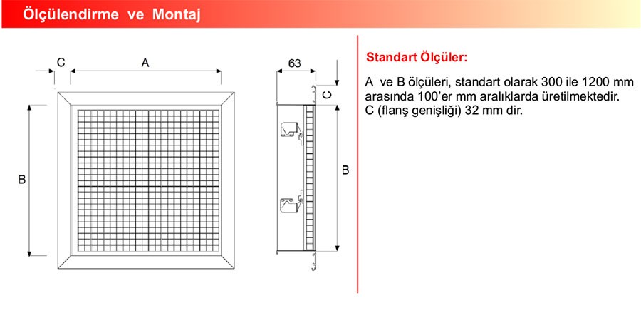 Ürün Ölçü : TME MENTEŞELİ PETEK MENFEZ