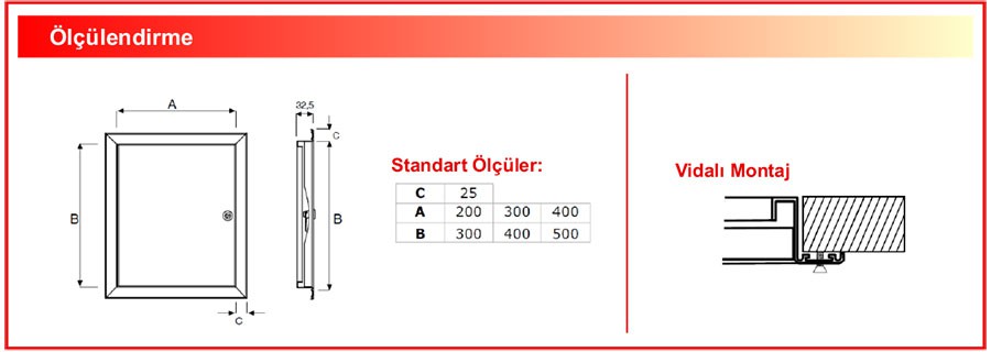 Ürün Ölçü : TKK DUVAR TİPİ KONTROL KAPAĞI